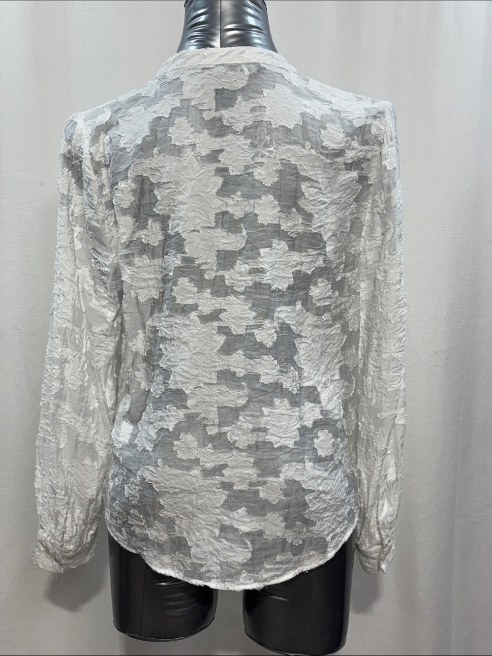 Zara White Sheer Floral Jacquard Button-Up Blouse 263 work travel trendy party - Picture 3 of 6